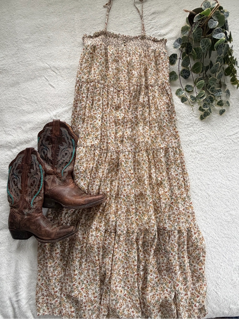 Blu Pepper Brown Floral Tiered Maxi Dress Size Medium